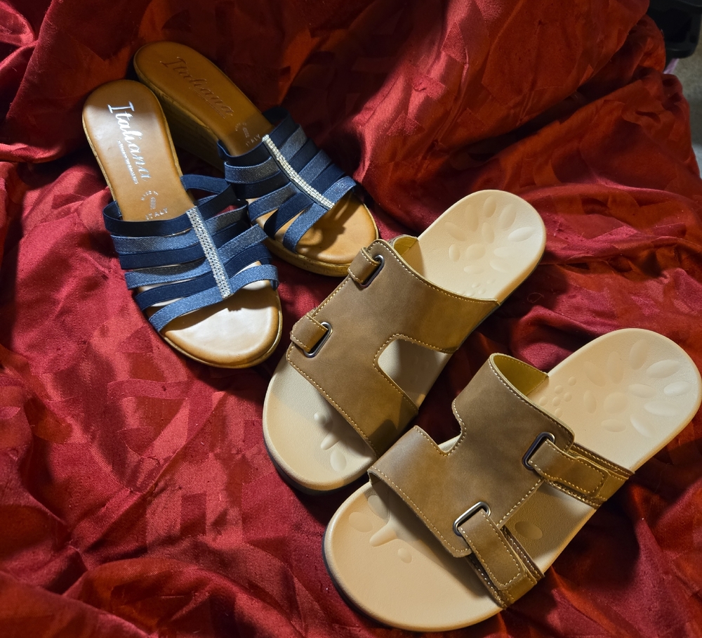 Women's Blue and Tan Sandals